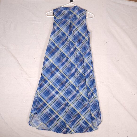 J Jill Sleeveless Midi Dress Womens Small Plaid Buttons Pockets Blue Yellow - Picture 2 of 14